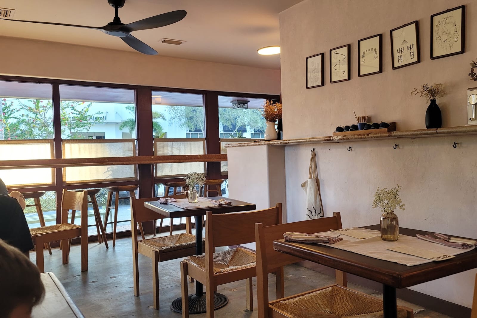 The minimalist dining room at Tina in the Gables in Coral Gables