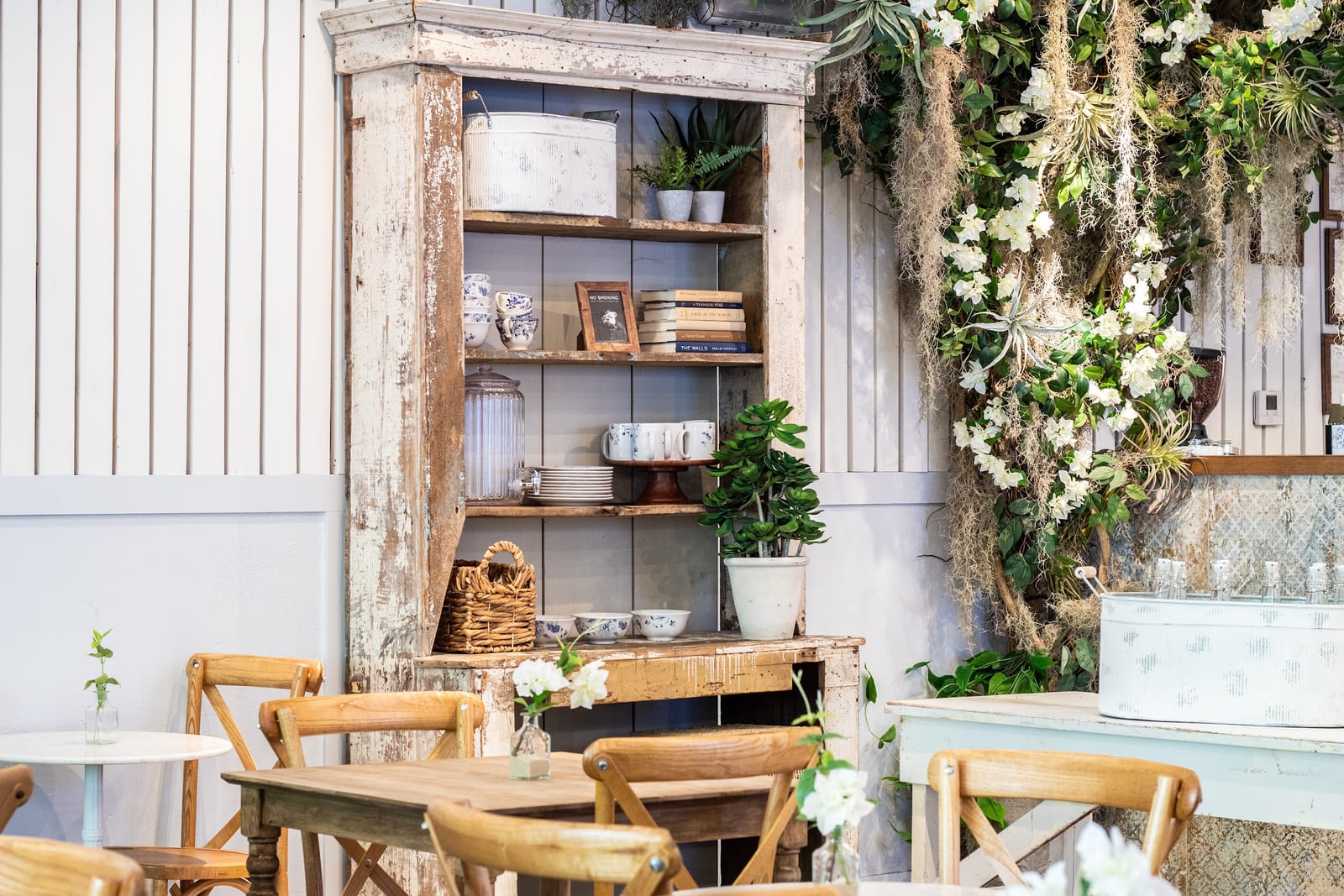 The floral trimmed dining room at maman in Coral Gables