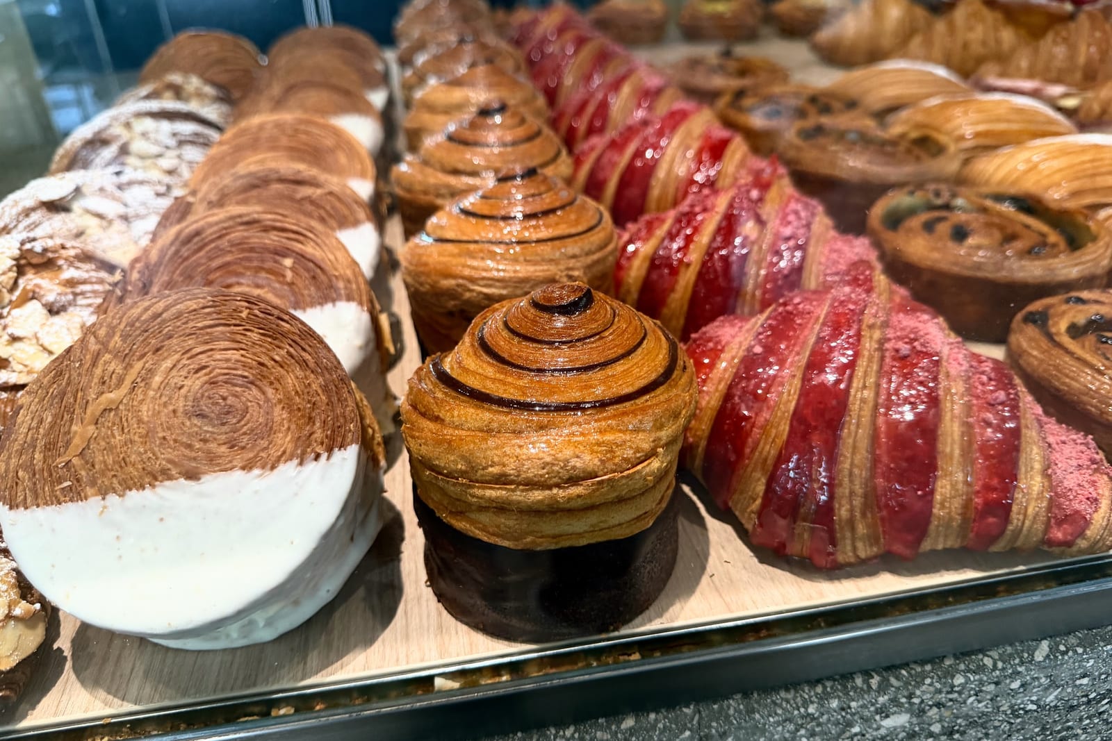 Viennoiserie in the pastry case at Bachour in Coral Gables