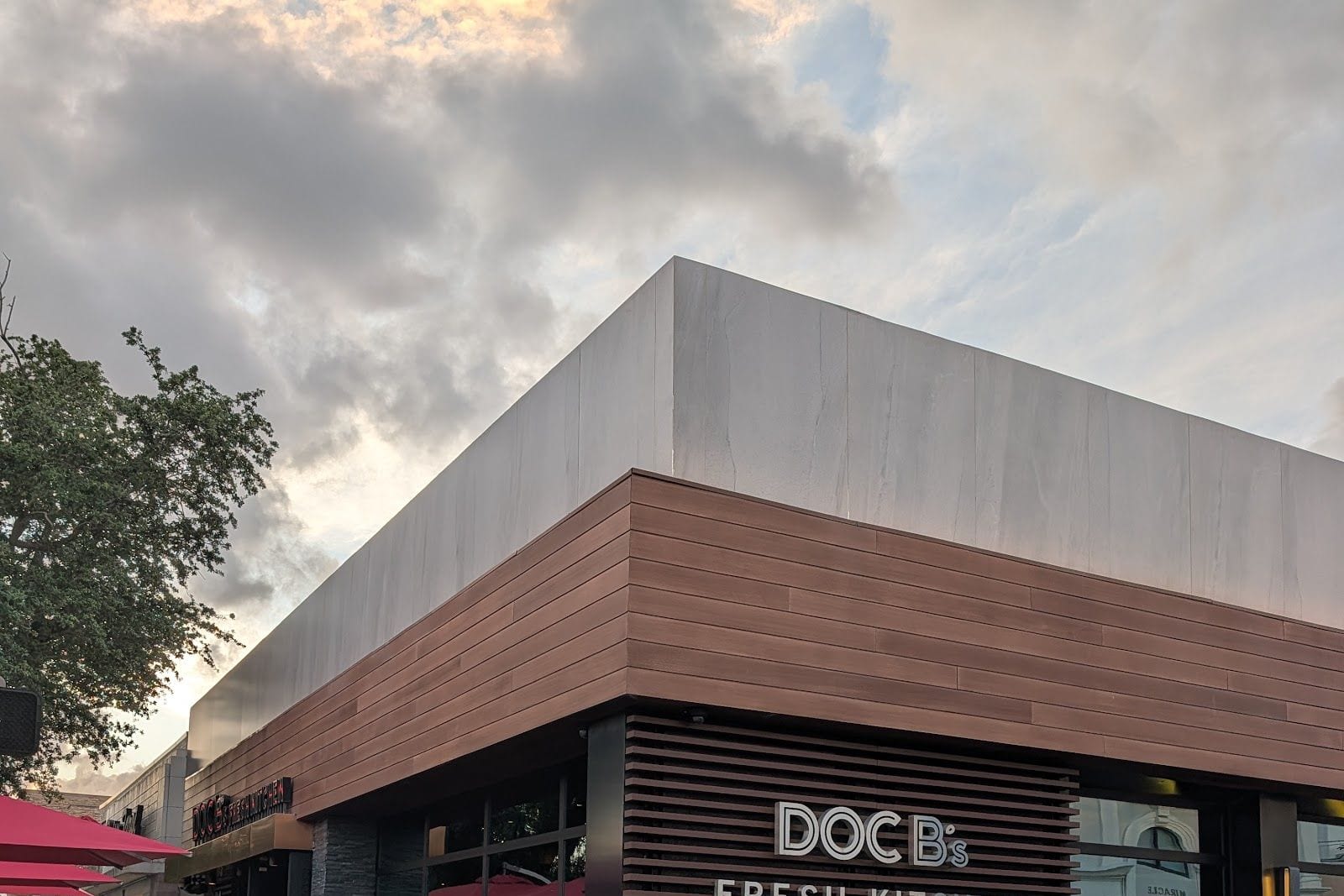 The corner exterior of Doc B's Restaurant and Bar on Miracle Mile in Coral Gables